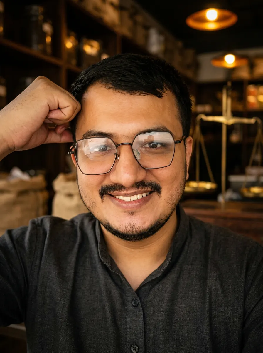 Third-generation family member running Kenya Chai's online and digital side from the family tea shop in Jodia Bazar Karachi